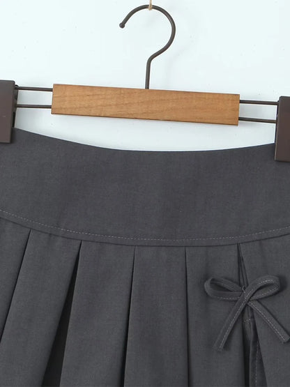 Bow Pleated Mini Skirt