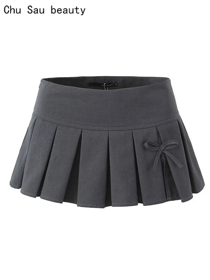 Bow Pleated Mini Skirt